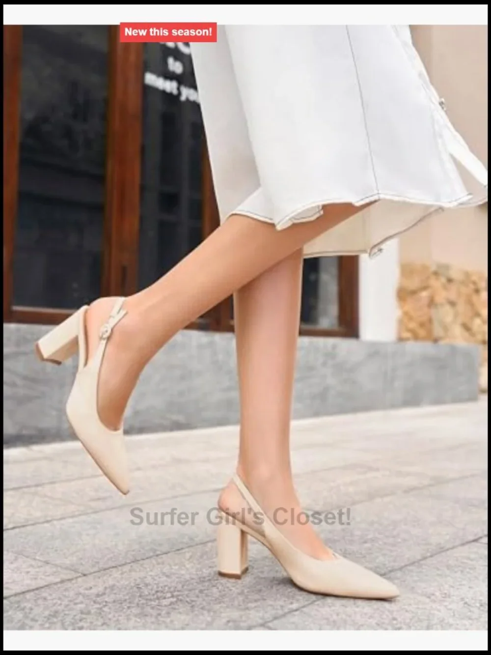 Women's Slingback Block Heels Pointed Closed Toe Work Dress Shoes